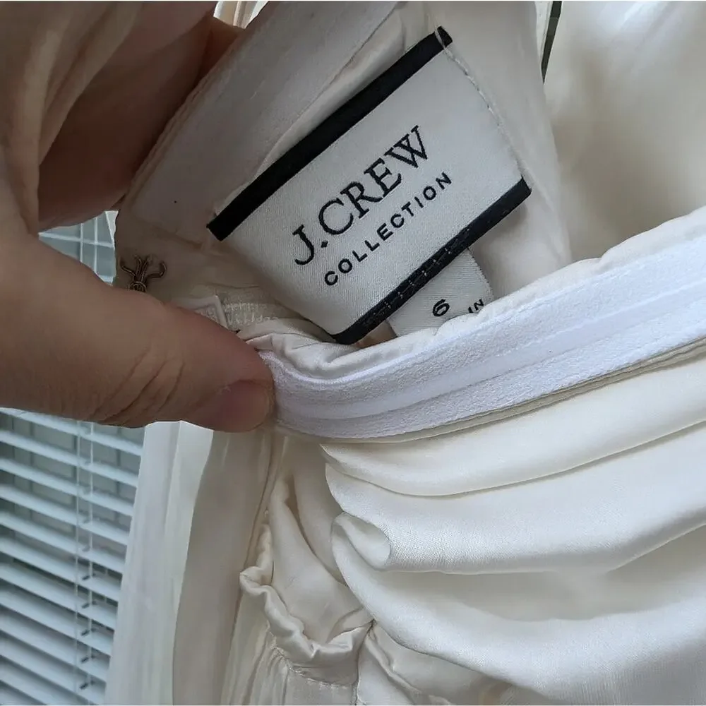 𝅺NWT J.Crew Collection BG522 Off-White Featherweight Satin Midi Dress, size 6